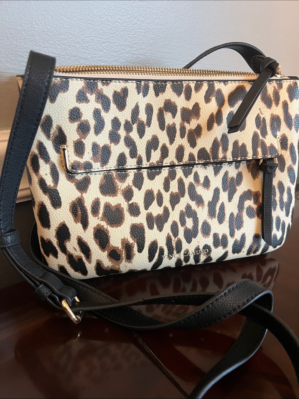 Vince Camuto Leopard Print Crossbody Bag with Black Trim